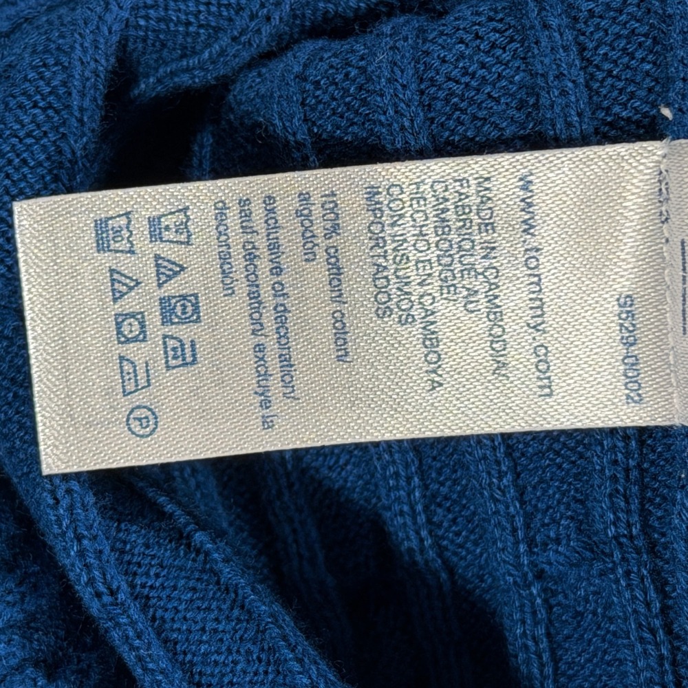 Tommy Hilfiger Cable Knit Sweater Women XL Blue XW07179 400 C3J Cotton Crewneck - Picture 7 of 9